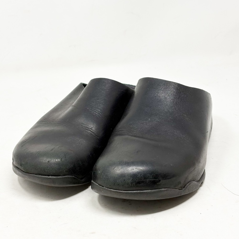 FitFlop Shuv Black Leather Clog Mules Size 6 Micro Wobbleboard Comfort Walking